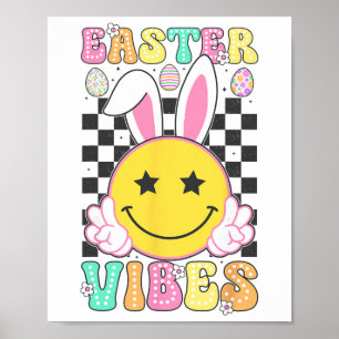 Groovy Oster Vibes Bunny Ostertag Lächeln Gesicht Poster