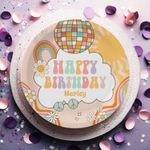 Groovy Party Retro Hippie 70er Rainbow Birthday Pappteller
