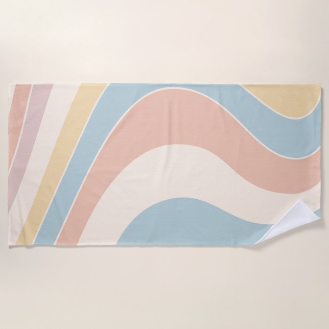 Groovy pastellfarbene Retrowellen Design Strandtuch (Vorderseite)