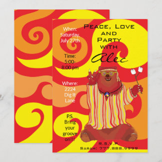 Groovy Peace Bear 1960s Style Einladung