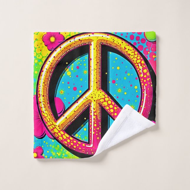 Groovy Peace Flower Power Badhandtuch Set (Waschlappen)