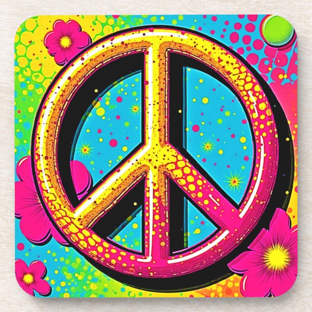 Groovy Peace Flower Power Getränkeuntersetzer (Vorderseite)