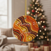 Groovy Peace & Joy Keramik-Ornament | Retro 70er