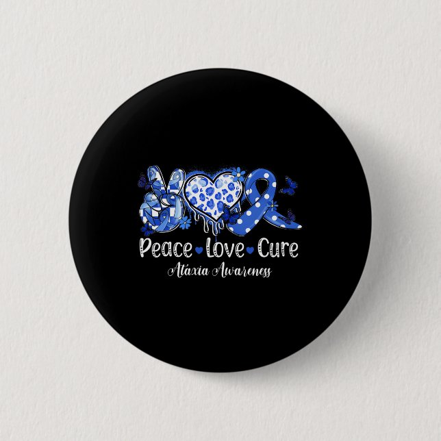 Groovy Peace Liebe Cure Blue Ribbon Ataxies Awaren Button (Vorderseite)