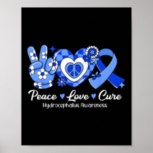 Groovy Peace Liebe Cure Blue Ribbon Hydrocephalus Poster