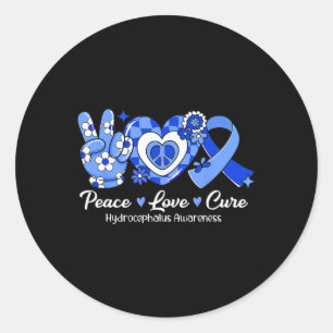 Groovy Peace Liebe Cure Blue Ribbon Hydrocephalus Runder Aufkleber