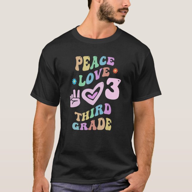 Groovy Peace Liebe DRITTE GRADE Lehrerin Kleine Fr T-Shirt (Vorderseite)