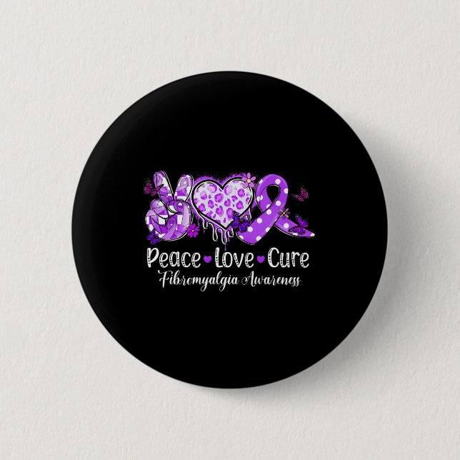 Groovy Peace Liebe Heilung Lila Ribbon Fibromyalgi Button (Vorderseite)