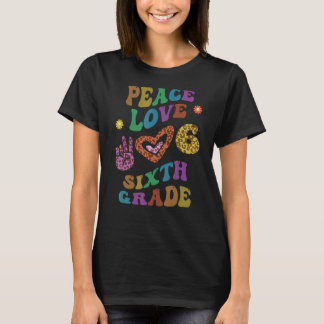 Groovy PEACE LIEBE SEXTH GRADE Leopard Print 6th G T-Shirt