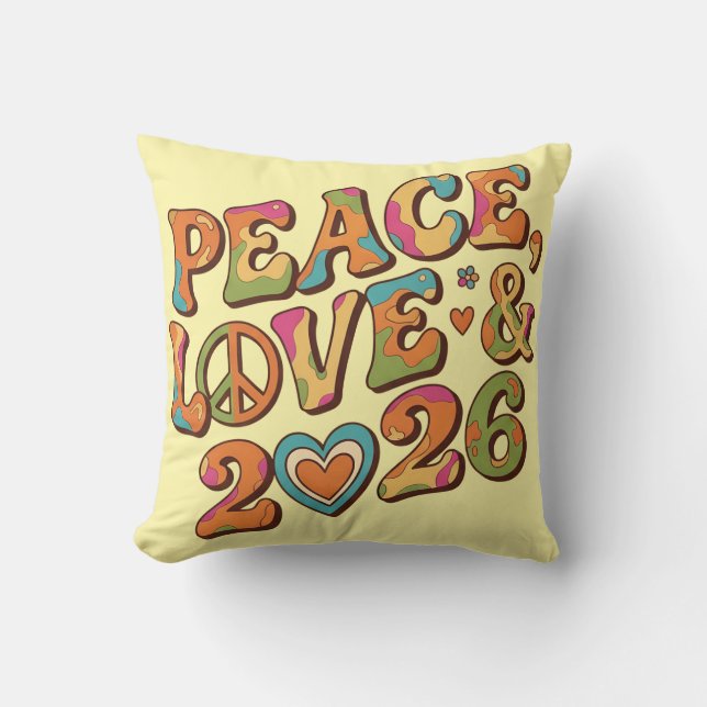 Groovy Peace Love 2026 Retro Pillow Kissen (Vorderseite)