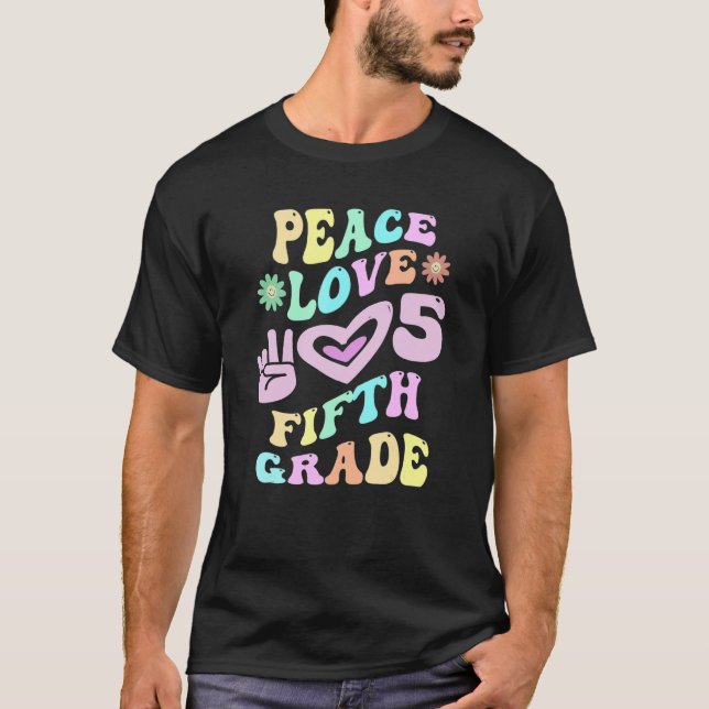 Groovy Peace Love FIFTH GRAD Teacher Little Miss T-Shirt (Vorderseite)