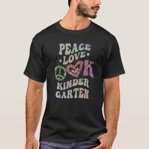 Groovy PEACE LOVE KINDERGARTEN Leopard Print Kinde T-Shirt