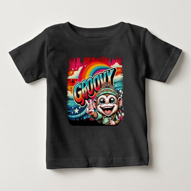 Groovy Peace Monkey Baby Tee - 60s Vibe (Vorderseite)