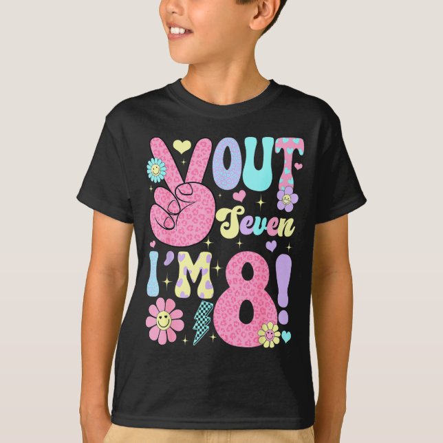 Groovy Peace Out Seven I'm 8 Years Old 8th Birthda T-Shirt (Vorderseite)