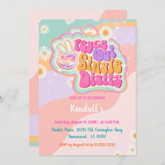 Groovy Peace Out Single Digits 10. Einladung (Vorne/Hinten)