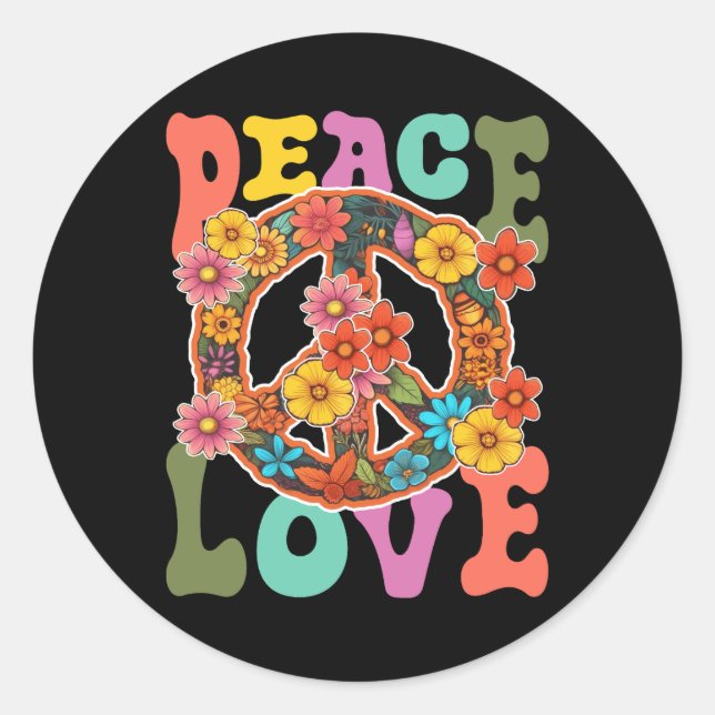 Groovy Peace Sign Liebe 60er 70er Hippie Costume F Runder Aufkleber (Vorderseite)