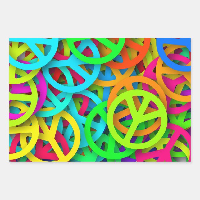 Groovy Peace signalisiert Regenbogenmuster Geschenkpapier Set (Vorderseite 3)