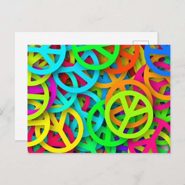 Groovy Peace signalisiert Regenbogenmuster Postkarte (Vorne/Hinten)
