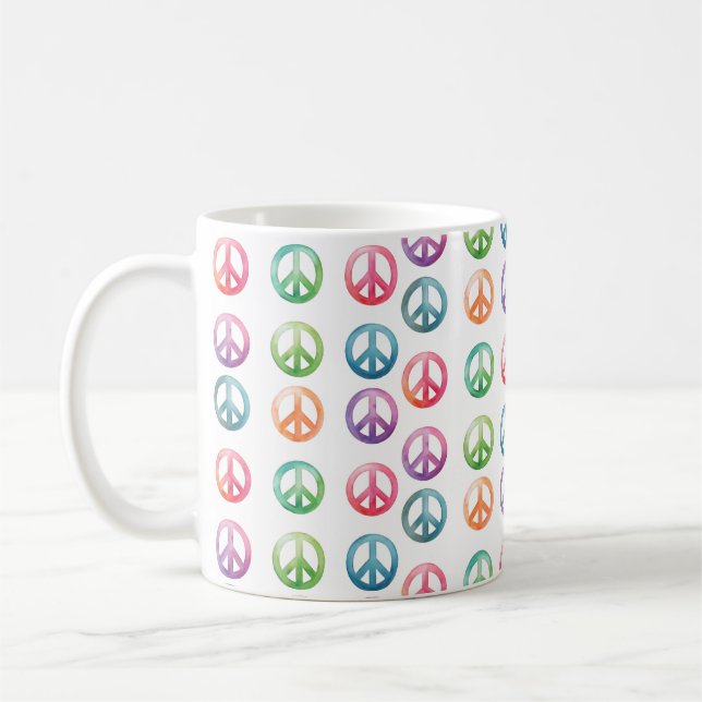 Groovy Peace signalisiert Wasserfarben-Hippie-Lieb Kaffeetasse (Links)