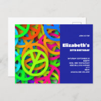 Groovy Peace Signs Rainbow Pattern Birthday Einlad