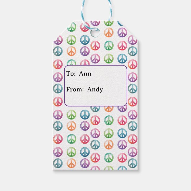 Groovy peace signs watercolor style hippie love geschenkanhänger (Vorderseite)