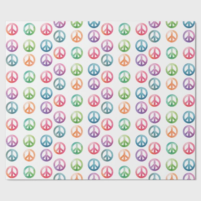 Groovy peace signs watercolor style hippie love geschenkpapier (Saum)