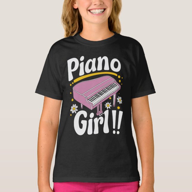 Groovy Piano Girl - Retro Pink Grand Piano T-Shirt (Vorderseite)
