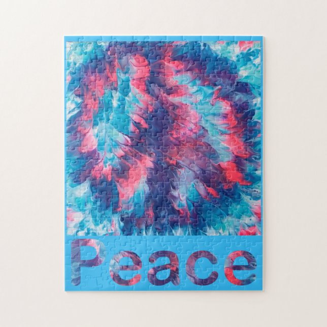 Groovy Pink Blue Lila Blends Peace Sign Puzzles (Vertikal)