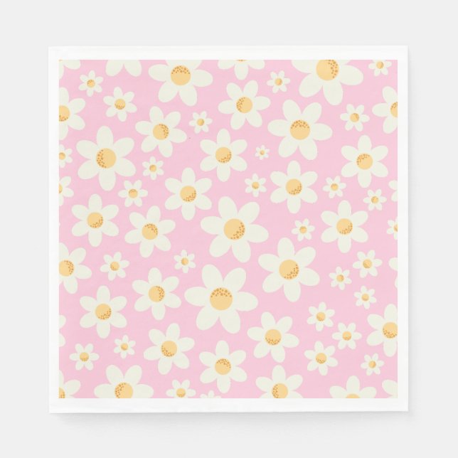Groovy Pink Daisy Birthday Napkins - Retro Boho 1s Serviette (Vorderseite)