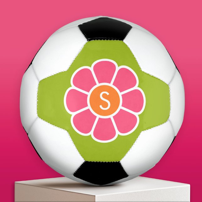 Groovy Pink Daisy mit Custom Orange Monogram Fußball (Custom Soccer Ball)