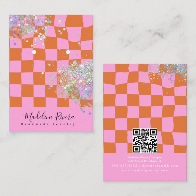 Groovy Pink Earring Display Card Telefonnummerkarte (Vorne/Hinten)
