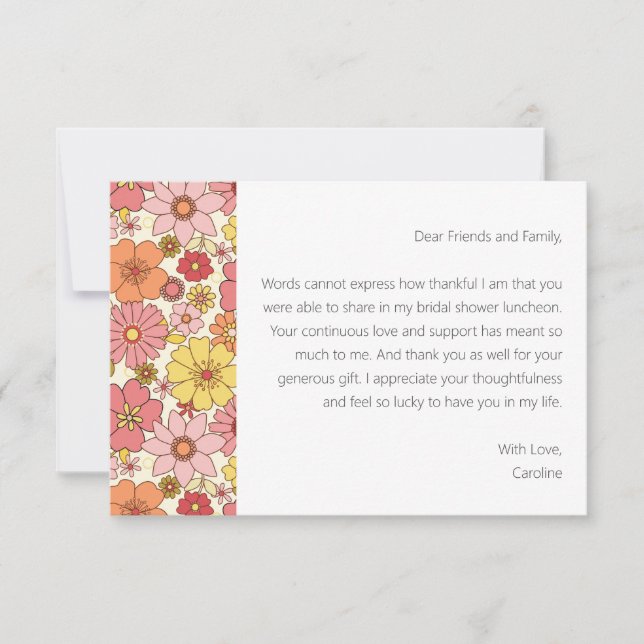 Groovy Pink Floral Brautparty Custom Message Dankeskarte (Vorderseite)
