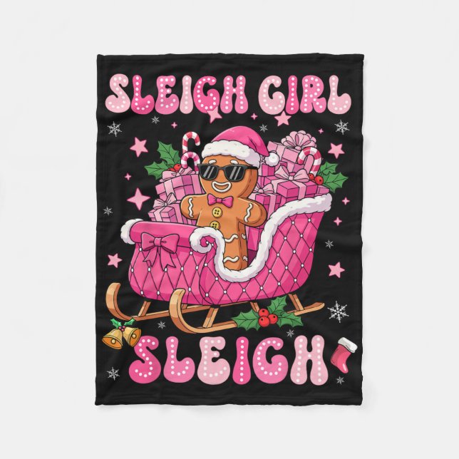 Groovy Pink Gingerbread Sleigh Coquette Bow Christ Fleecedecke (Vorderseite)