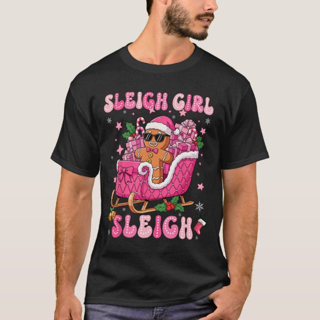Groovy Pink Gingerbread Sleigh Coquette Bow Christ T-Shirt (Vorderseite)