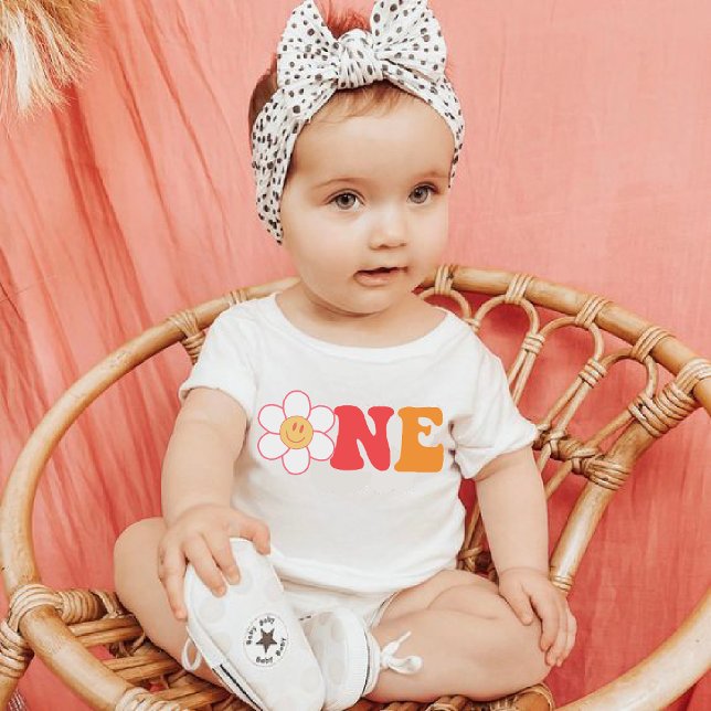 Groovy pink & orange ein erster Geburtstag Baby T-shirt (Von Creator hochgeladen)