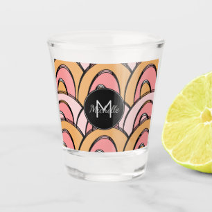 Groovy Pink Orange Monogram Individuelle Name Schnapsglas