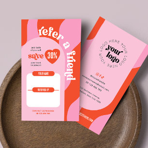 Groovy Pink & Red Refer a Friend Logo Schönheitssa Empfehlungskarte