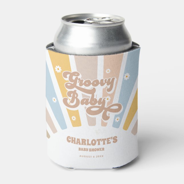 Groovy Pink Retro Daisies Foto Baby Duschfavoriten Dosenkühler (Kanne Vorderseite)