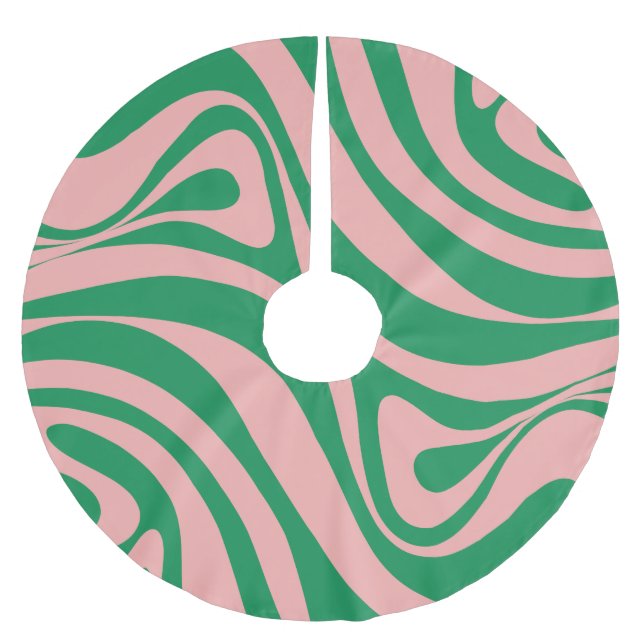 Groovy Pink und Green Retro Wirbel Polyester Weihnachtsbaumdecke (Vorderseite)