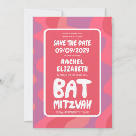 Groovy Pink Waves Custom Bat Mitzvah Save The Date