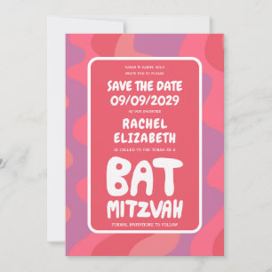 Groovy Pink Waves Custom Bat Mitzvah Save The Date