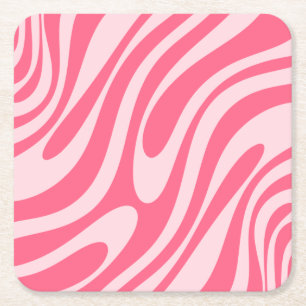 Groovy Pink Wavy Loops Retro Moderne Abstrakt Rechteckiger Pappuntersetzer