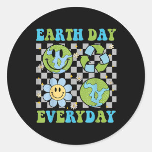 Groovy Planet Recycle jeden Tag Mens Wom Runder Aufkleber