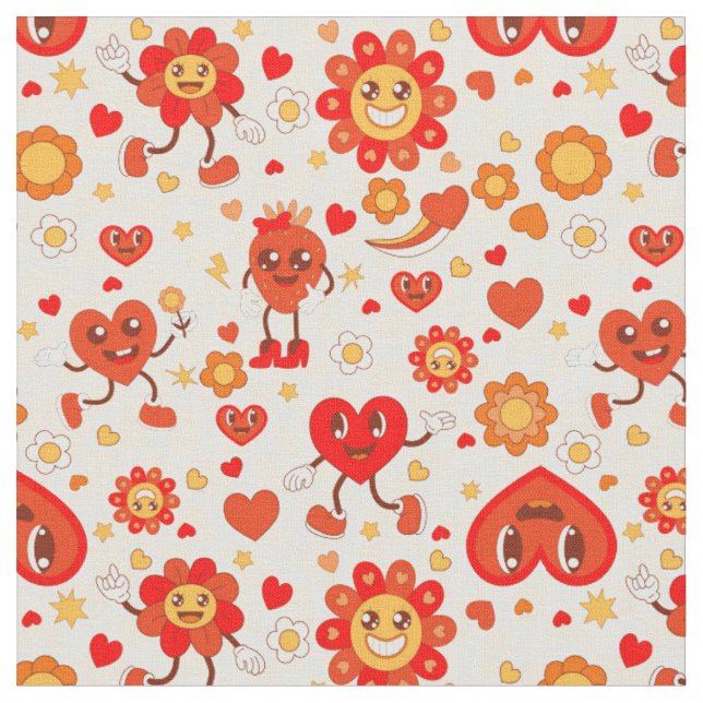 Groovy Pop Art valentines Funky Erdbeere der 1960e Stoff (Nahaufnahme)