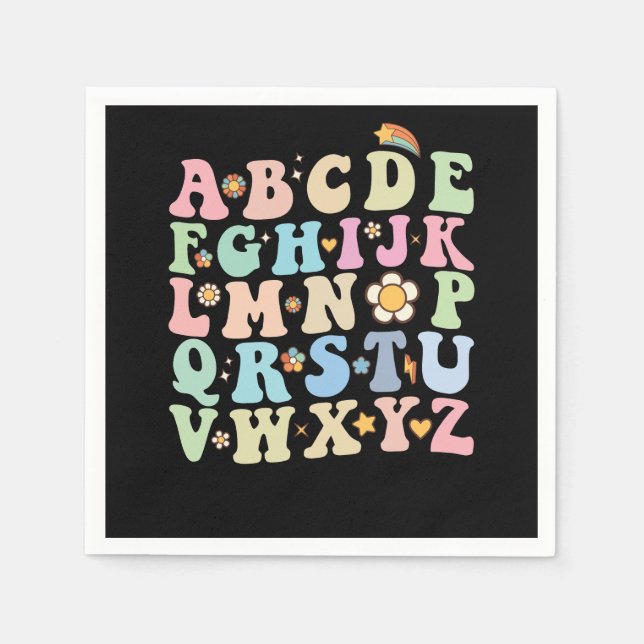 Groovy Pre K Kindergarten Alphabet ABC Retro Serviette (Vorderseite)