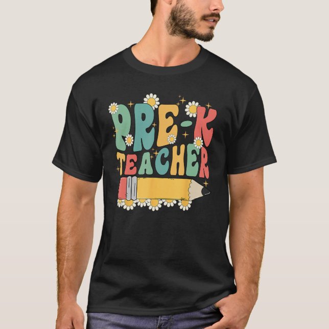 Groovy Pre K Teacher Team Back To School First Day T-Shirt (Vorderseite)
