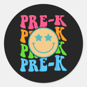 Groovy Pre-K Vibes Face Retro Lehrer Kids Back T Runder Aufkleber