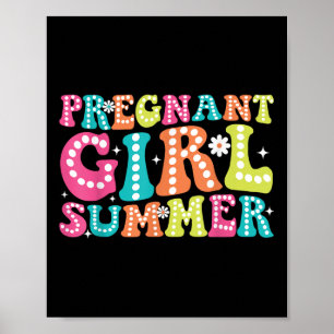 Groovy Pregnancy Reveal Pregnant Girl Summer Baby Poster