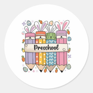 Groovy Preschool Teacher Osterfest Sonnige Lehre O Runder Aufkleber