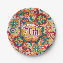 Groovy Psychedelic 60er 70er Floral Birthday Pappteller